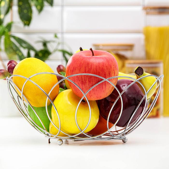 Фруктовница Доляна &laquo;Вязь&raquo;, 24,5&times;12 см, цвет хром