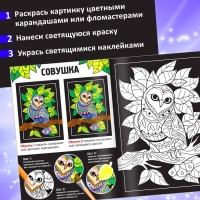Набор светящаяся раскраска с наклейками «Мир животных», краска + кисть Набор светящаяся раскраска с наклейками «Мир животных», краска + кисть