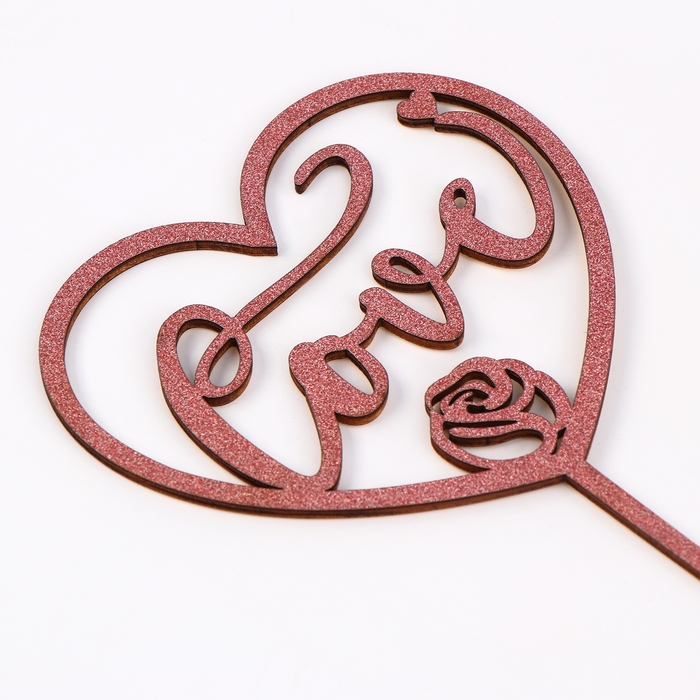 Топпер деревянный «Сердце», с блёстками, цвет розовый Топпер деревянный «Сердце», с блёстками, цвет розовый