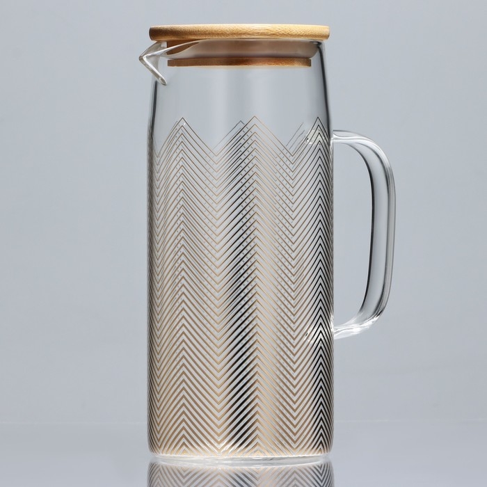 Кувшин стеклянный с бамбуковой крышкой &laquo;Геометрия&raquo;, 1000 мл, с крышкой