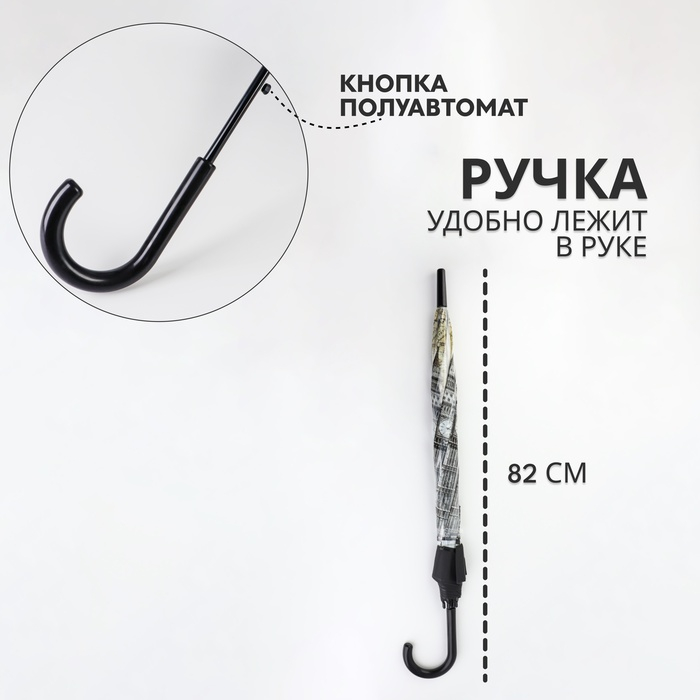 Зонт - трость полуавтоматический &laquo;Города&raquo;, 8 спиц, R = 40/60 см, D = 120 см, рисунок МИКС