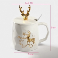 Кружка керамическая с ложкой Доляна &laquo;Волшебный лес&raquo;, 350 мл, цвет белый