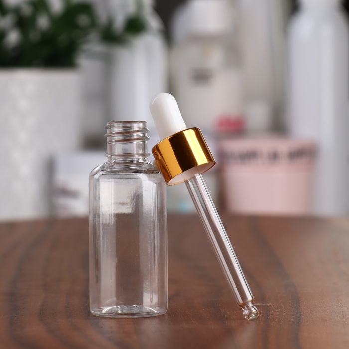 Бутылочка для хранения, с пипеткой, 30 мл, цвет золотой/белый Бутылочка для хранения, с пипеткой, 30 мл, цвет золотой/белый