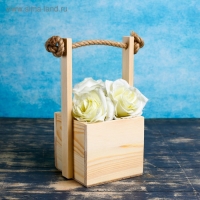 Кашпо деревянное 12&times;12&times;11(25) см "Ажур", ручка верёвка, натуральный Дарим Красиво