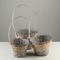 Набор корзин плетеных, D23х18/42 см, D27х19/44 см, D29х19/46 см, 3 шт, серые, бамбук Набор корзин плетеных, D23х18/42 см, D27х19/44 см, D29х19/46 см, 3 шт, серые, бамбук