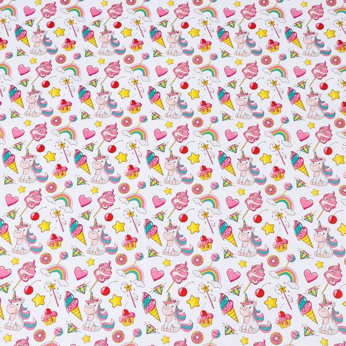 Бумага упаковочная глянцевая "Единорожки", 70 х 100 см, 1 лист