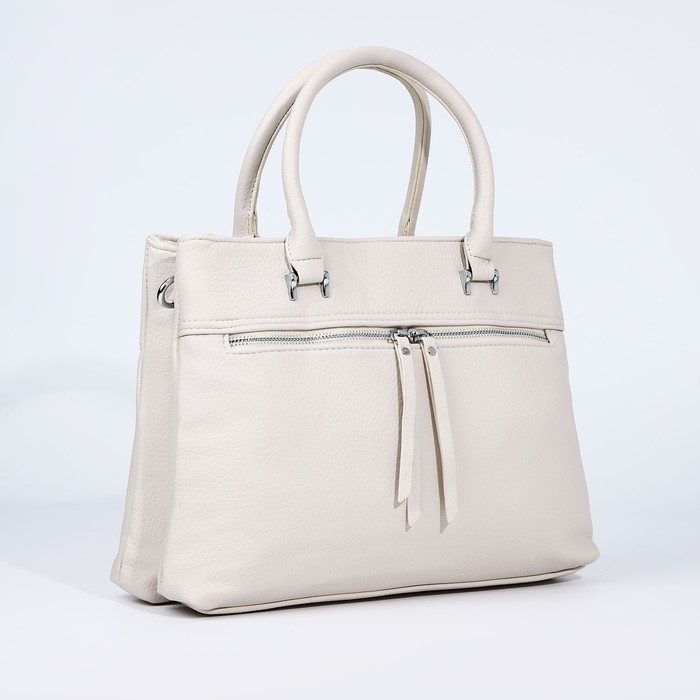 Сумка-тоут на молнии, 2 наружных кармана, цвет молочный Сумка-тоут на молнии, 2 наружных кармана, цвет молочный