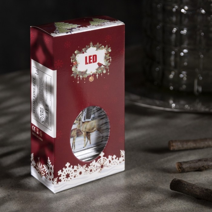 Светодиодная фигура &laquo;Серебристый фонарь с оленями&raquo; 7 &times; 13 &times; 3.5 см, пластик, батарейки AG13х3 (в комплекте), свечение тёплое белое