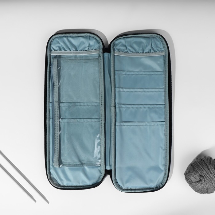 Пенал для вязания, 1 отделение, 8 карманов, 40 &times; 15 &times; 2,5 см, цвет серый