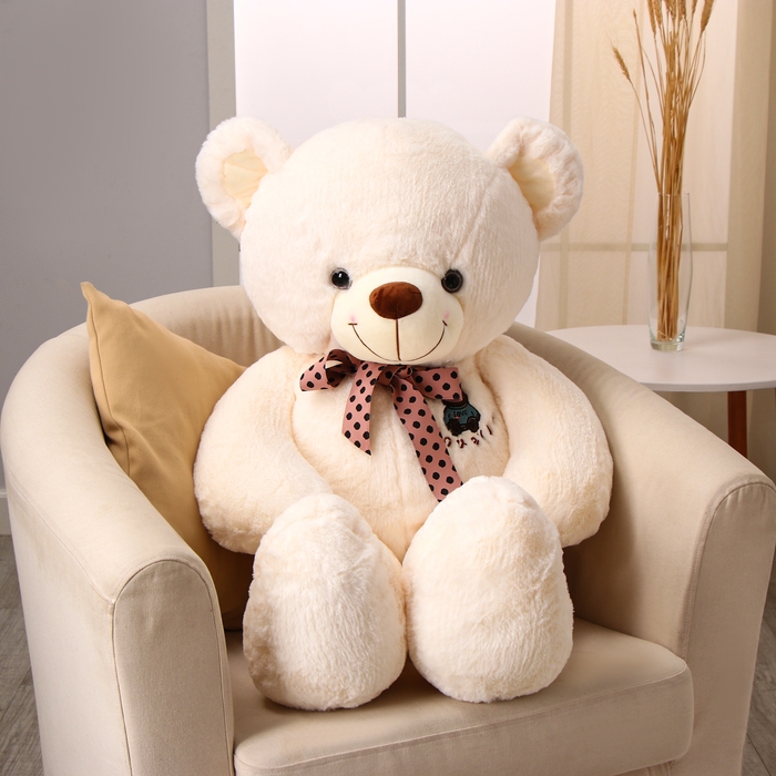 Мягкая игрушка &laquo;Мишка&raquo;, с бантом в горошек, 100 см, цвет белый