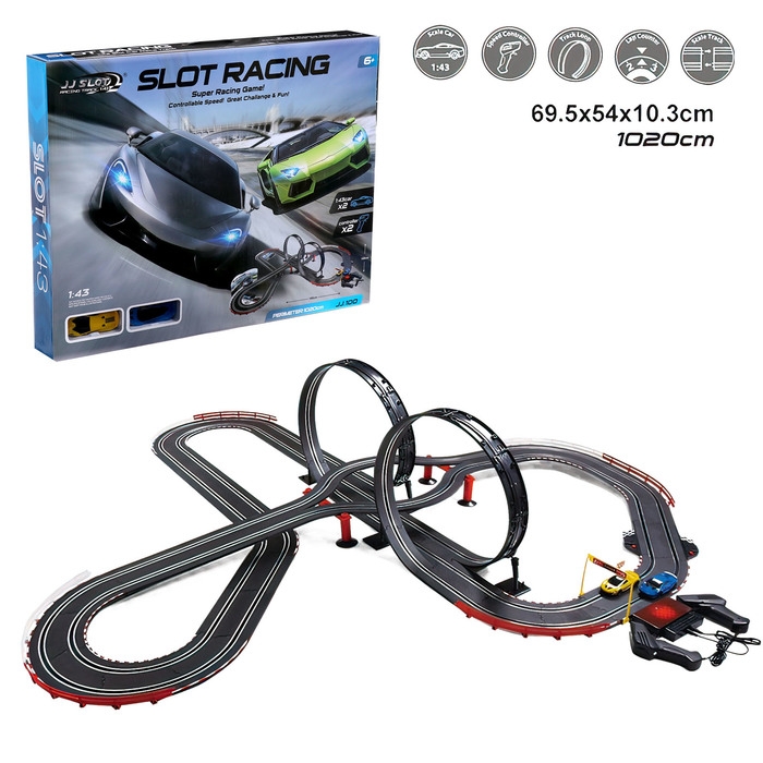 Автотрек &laquo;Турбо кросс&raquo;, с 2 машинами, 1:43, работает от сети