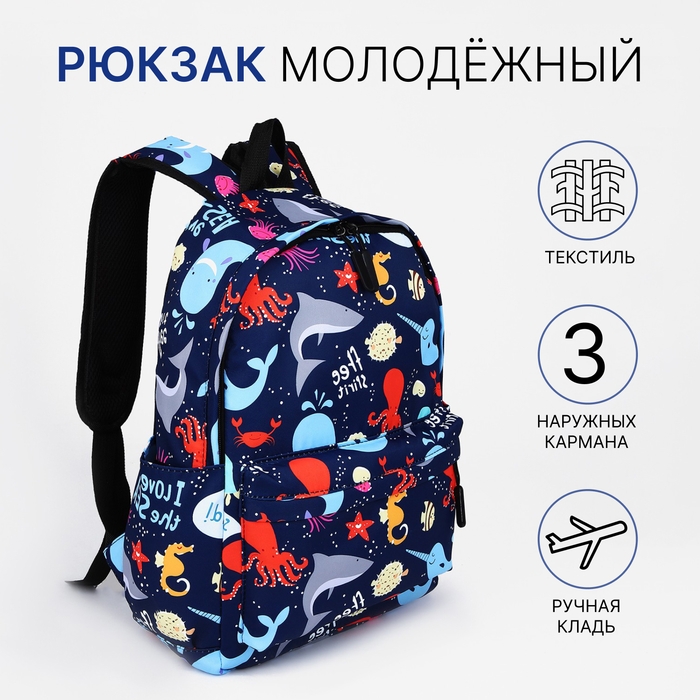 Рюкзак школьный на молнии, цвет синий Рюкзак школьный на молнии, цвет синий