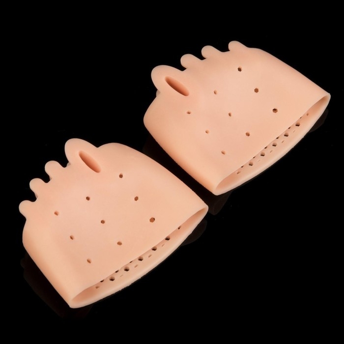 Корректоры - разделители для пальцев ног, на манжете, дышащие, 4 разделителя, силиконовые, 8 × 7 см, пара, цвет бежевый Корректоры - разделители для пальцев ног, на манжете, дышащие, 4 разделителя, силиконовые, 8 × 7 см, пара, цвет бежевый