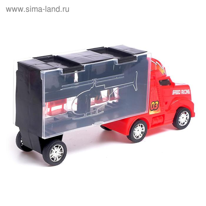 Гараж детский &laquo;Грузовик &laquo;Перевозчик&raquo;, 2 металлические машинки и дорожные знаки, МИКС