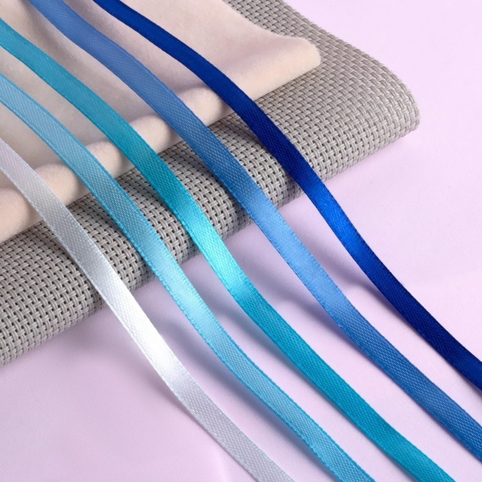 Набор атласных лент, 5 шт, размер 1 ленты: 6 мм &times; 23 &plusmn; 1 м, цвет синий спектр