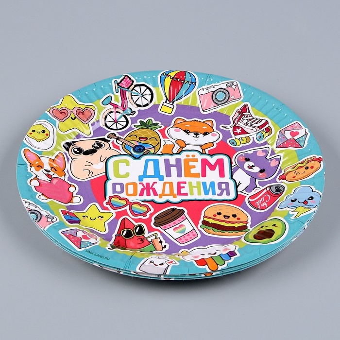 Набор бумажной посуды одноразовый Стикеры&raquo;: 6 тарелок, 1 гирлянда, 6 стаканов