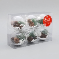 Набор шаров пластик d-6 см, 6 шт "Льдинка - шишки" прозрачный