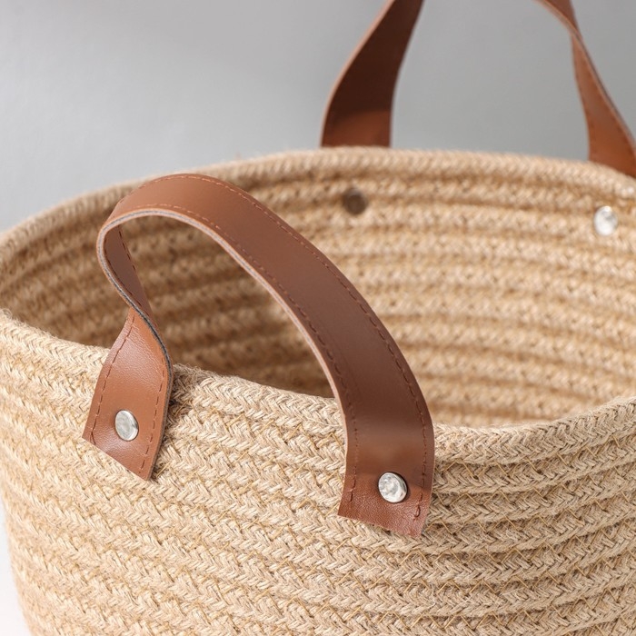 Корзина для хранения Доляна &laquo;Айко&raquo;, плетёная, ручной работы, с ручками, 21,5&times;21,5&times;16,5 см, цвет бежевый