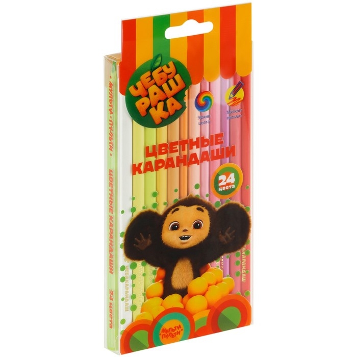 Карандаши цветные 24 цвета, пластиковые Мульти-Пульти Карандаши цветные 24 цвета, пластиковые Мульти-Пульти "Чебурашка", заточенные, европодвес