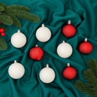 Набор шаров пластик d-5,5 см, 9 шт "Гармония" сеточка, красный белый Набор шаров пластик d-5,5 см, 9 шт "Гармония" сеточка, красный белый