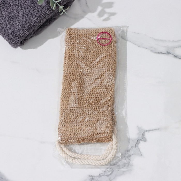 Мочалка-лента для тела массажная Доляна, 53×10 см, конопля, бежевая Мочалка-лента для тела массажная Доляна, 53×10 см, конопля, бежевая