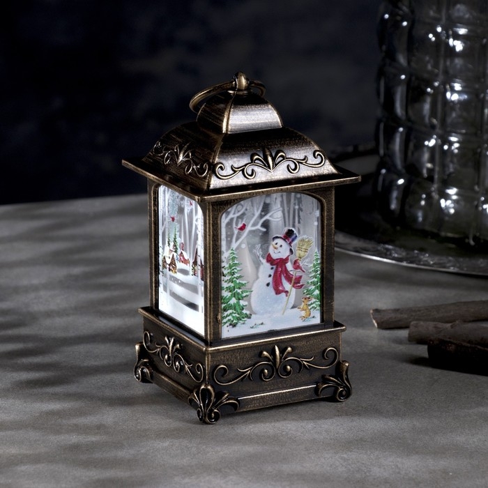 Светодиодная фигура &laquo;Снеговик в лесу&raquo; 7.5 &times; 13.5 &times; 7.5 см, пластик, батарейки АААх3 (не в комплекте), свечение тёплое белое