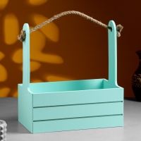 Кашпо деревянное 25.5&times;15&times;30 см "Аром", ручка канат, Мятный