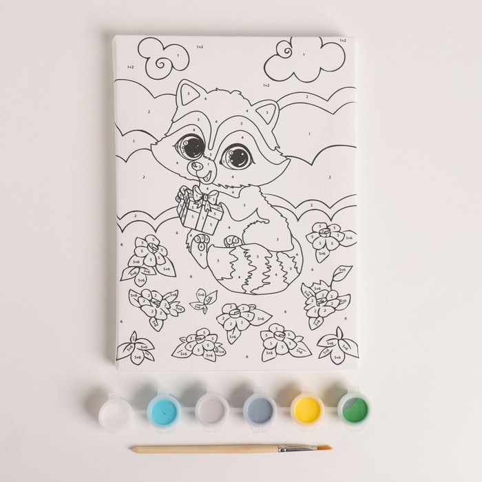 Картина по номерам для детей &laquo;Енотик на полянке&raquo;, 21 х 15 см