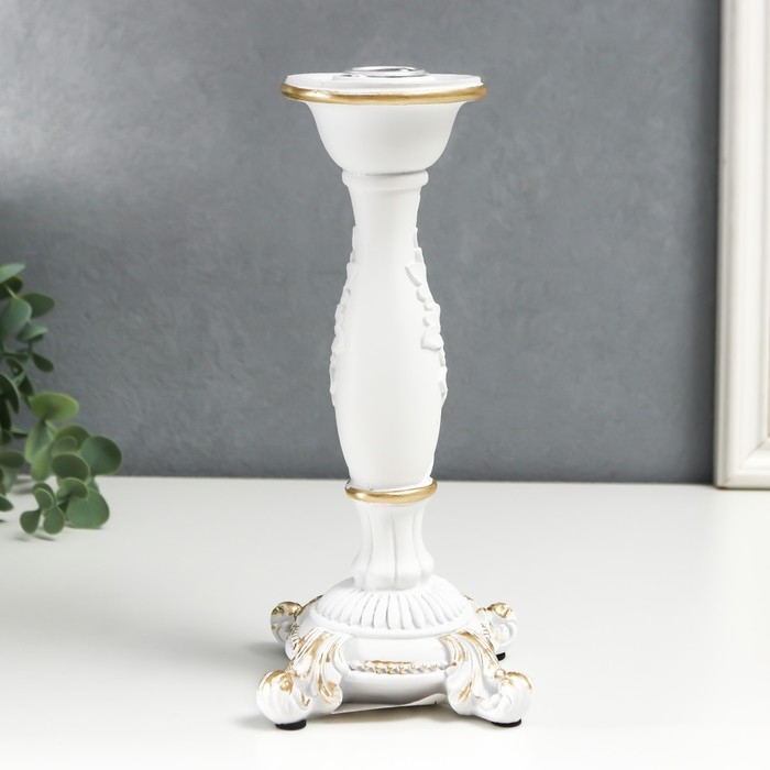 Подсвечник полистоун на 1 свечу Подсвечник полистоун на 1 свечу "Пышный лист" белый 21,5х9х9 см