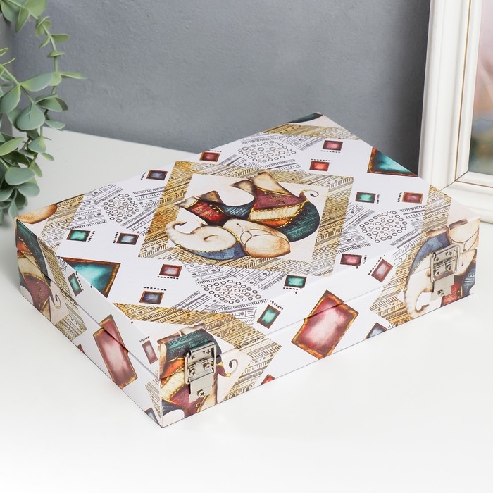 Шкатулка дерево "Маленький индийский слонёнок" кожзам 5,5х24х17 см