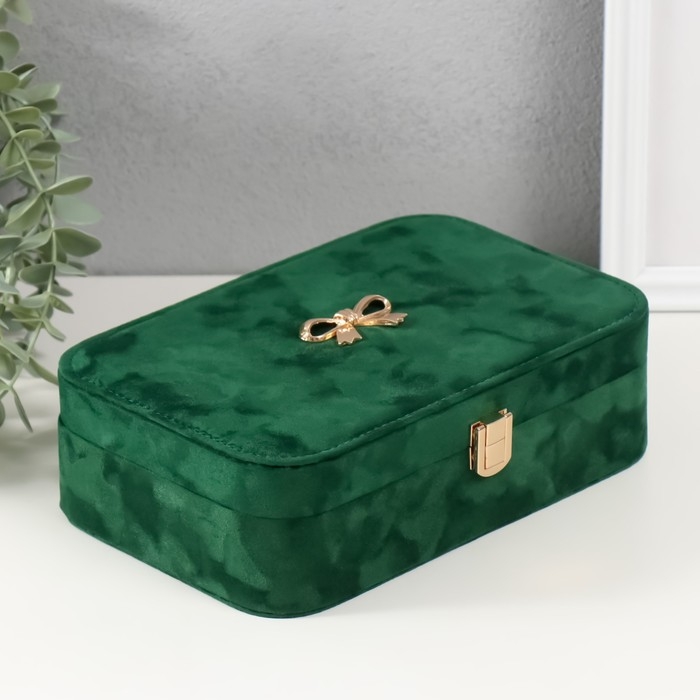 Шкатулка текстиль для украшений Шкатулка текстиль для украшений "Бант" изумрудный 22х14,5х7 см