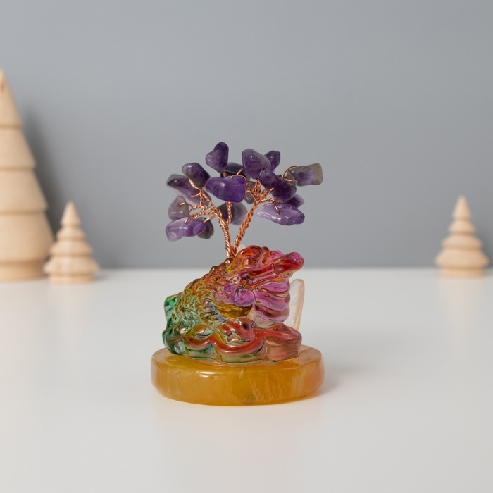 Сувенир стекло, металл Сувенир стекло, металл "Деревце под защитой жабы" 18 камней, фиолетовый 5,5х5,5х9 см