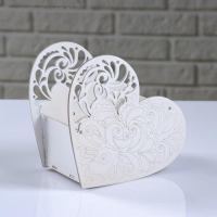 Кашпо деревянное "Сердце ажурное", белый, 18&times;8.6&times;14 см