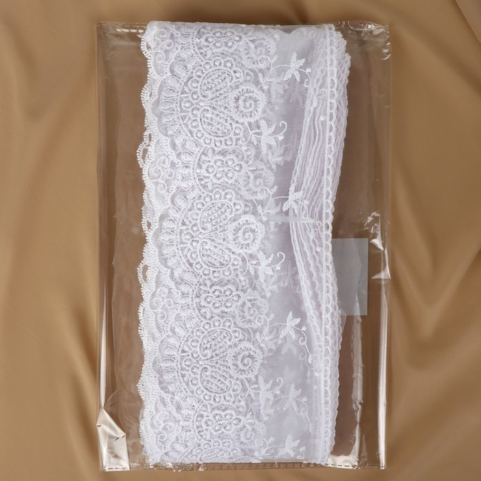 Кружево на сетке, 125 мм &times; 11 &plusmn; 1 м, цвет белый