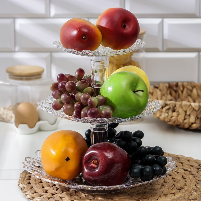 Фруктовница «Мелодия», 3-х ярусная 16 см, 21 см, 27 см, цвет прозрачный Фруктовница «Мелодия», 3-х ярусная 16 см, 21 см, 27 см, цвет прозрачный