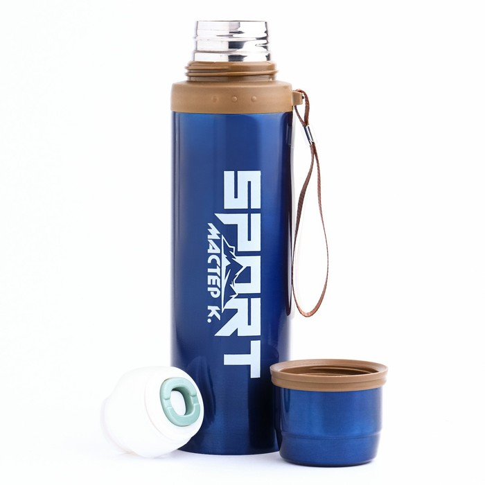 Термос, 550 мл, Гильза Термос, 550 мл, Гильза "Мастер К. Спорт", с кружкой, сохраняет тепло 10 ч, 7 х 28 см, синий