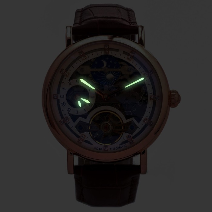 Часы наручные механические мужские, d-4.5 см, ремешок l-26 см, 3 АТМ, светящиеся Часы наручные механические мужские, d-4.5 см, ремешок l-26 см, 3 АТМ, светящиеся