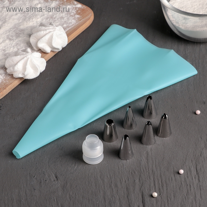 Набор кондитерский Доляна, 8 предметов: 6 насадок d=1,5 см, мешок 26 см, адаптер, насадки МИКС