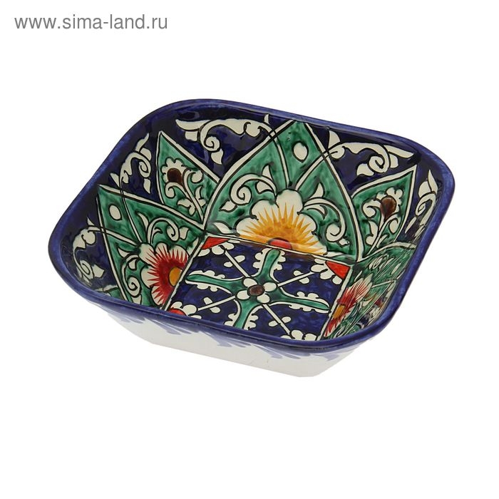 Салатница Риштанская Керамика Салатница Риштанская Керамика "Цветы", 13 см, синяя, микс