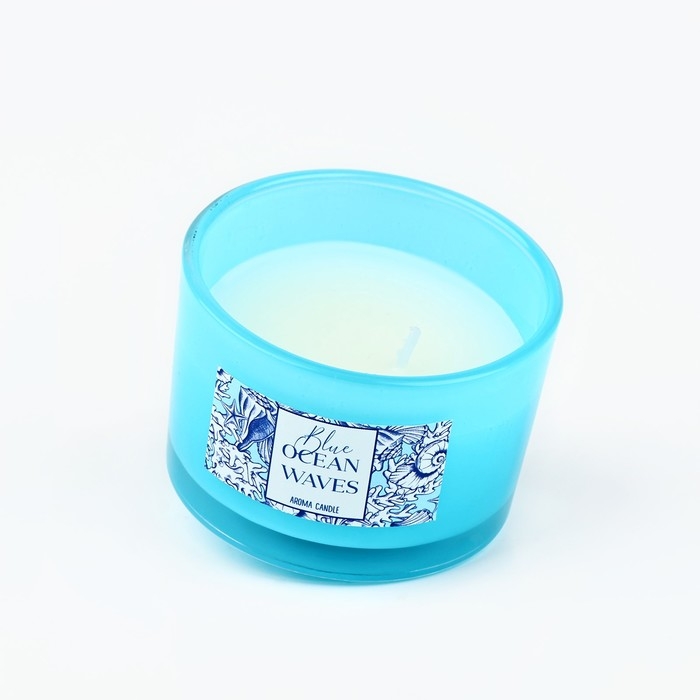 Свеча ароматическая в стекле &laquo;Blue ocean waves&raquo;: морской бриз, 5 х 7,1 см.