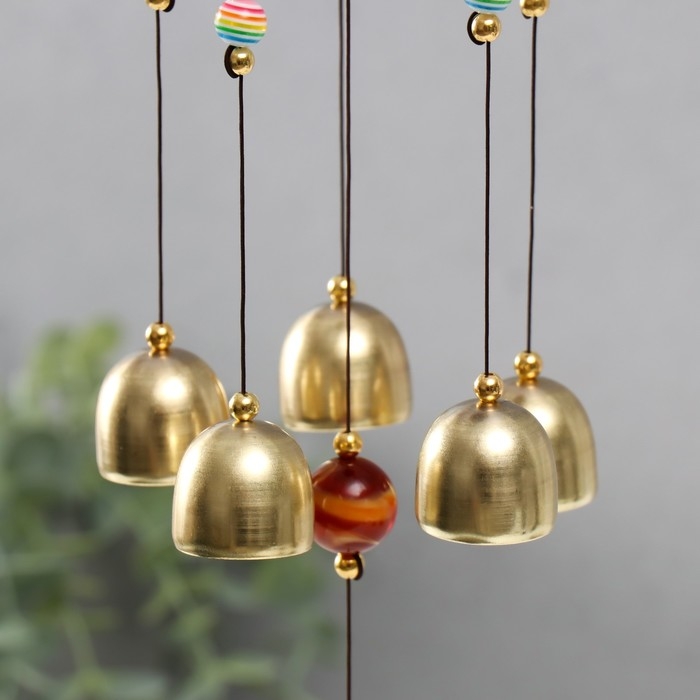 Музыка ветра металл "Ганеша в золотом цветке" 5 колокольчиков 56х8 см