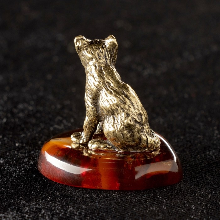 Сувенир "Кошка", латунь, янтарь