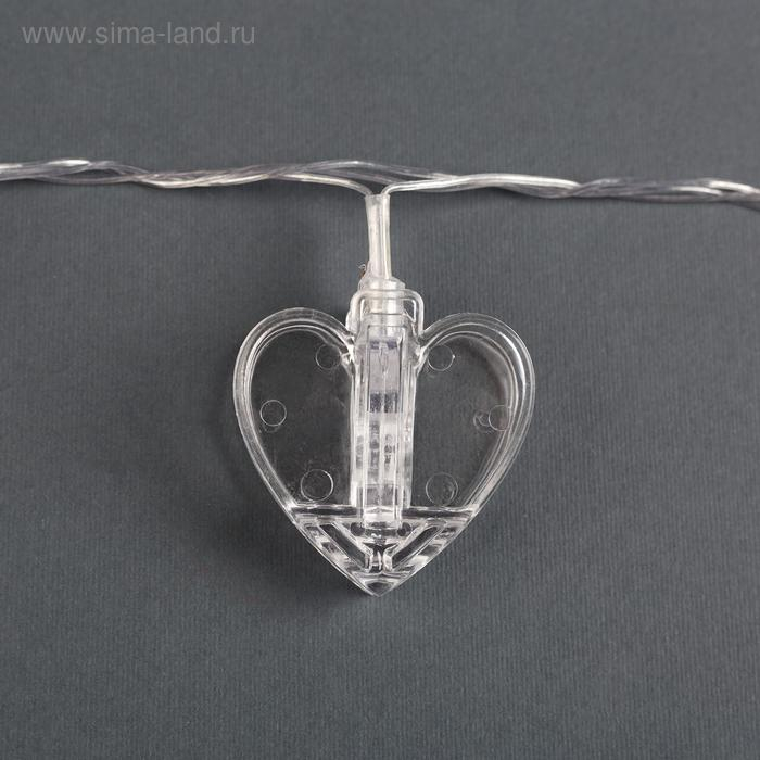 Гирлянда &laquo;Нить&raquo; 4.5 м с насадками &laquo;Прищепки-сердце&raquo;, IP20, прозрачная нить, 20 LED, свечение красное, 220 В