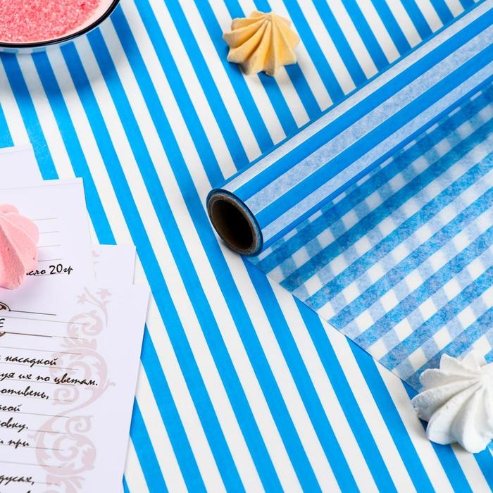 Бумага силиконизированная &laquo;Полоски&raquo;, голубые, для выпечки, 0,38 х 5 м
