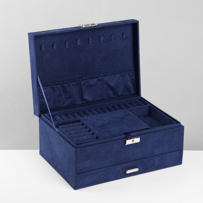 Подставка для украшений &laquo;Шкатулка&raquo; 2-х уровневая, флок, 24,5&times;17&times;12 см, цвет синий