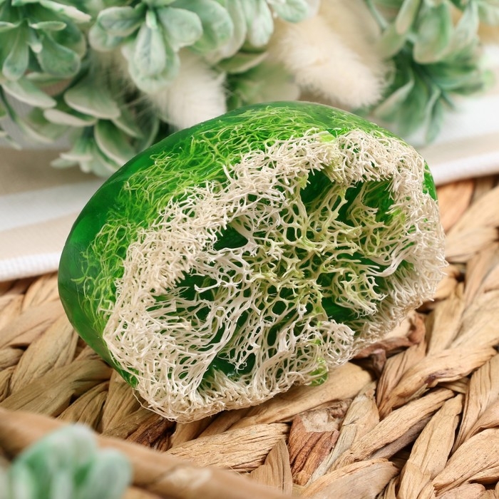 Мыло массажное с люффой Мыло массажное с люффой "Зеленое яблоко" 100 г "Добропаровъ" зеленый