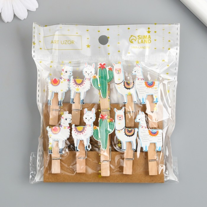 Декор для творчества дерево Декор для творчества дерево "Прищепка. Ламы и кактусы" набор 10 шт 5х2х1,2 см