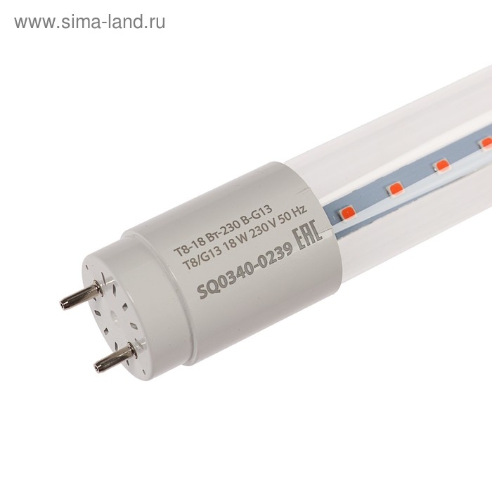 Фитолампа светодиодная TDM "ФИТО", T8, G13, 18 Вт, 1200 мм, 230 В, мультиспектральная