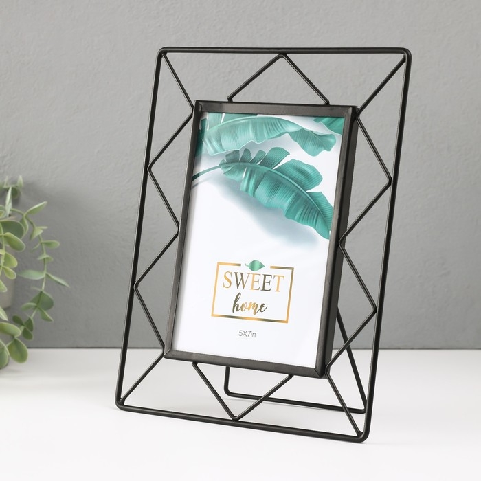 Фоторамка металл на 1 фото 13х18 см "Лофт. Треугольники" черный 20,5х1х25 см