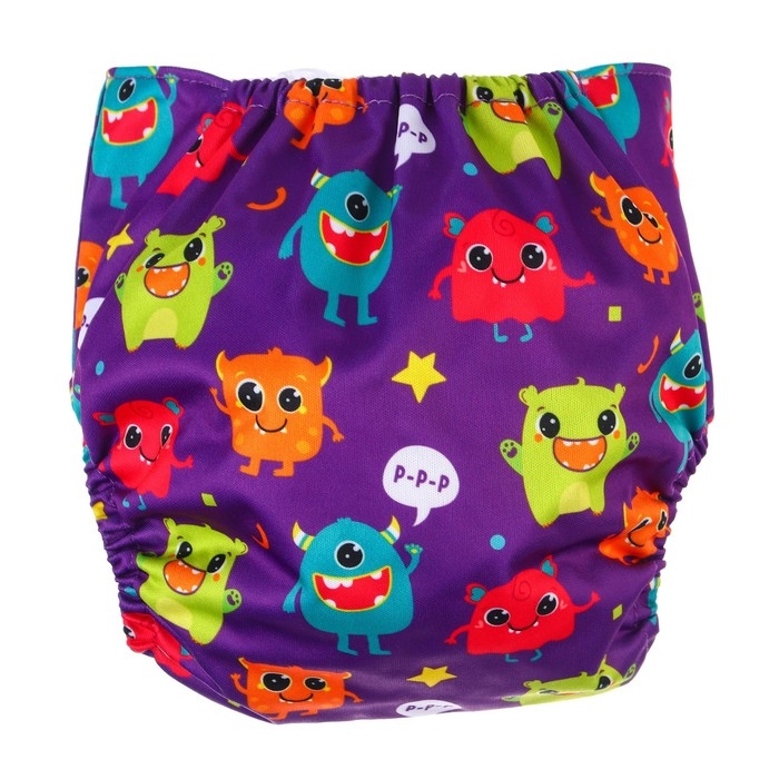Многоразовый подгузник «Монстрики», 3-15 кг, цвет фиолетовый, Крошка Я Многоразовый подгузник «Монстрики», 3-15 кг, цвет фиолетовый, Крошка Я